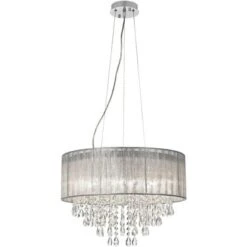 Possini Euro Design Jolie Chrome Chandelier Lighting 20" Wide Modern Crystal Silver Fabric Shade 7-Light Fixture For Dining Room House Kitchen Island -Adesso Store GUEST e008ef95 32c3 48d1 bfa5 4c802eb7f43e