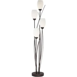 Franklin Iron Works Modern Floor Lamp 4-Light Tree 73" Tall Ginger Black Tulip White Cased Glass Shades For Living Room Bedroom Uplight -Adesso Store GUEST e277c557 1a14 4d7e 82d4 ae748b08bbb8