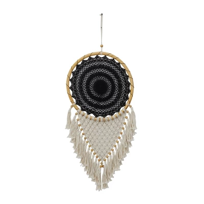 42" X 16" Cotton Macrame Handmade Intricately Woven Dreamcatcher Wall Decor With Beaded Fringe Tassels Black - Olivia & May 5 42" X 16" Cotton Macrame Handmade Intricately Woven Dreamcatcher Wall Decor With Beaded Fringe Tassels Black - Olivia & May - Image 3