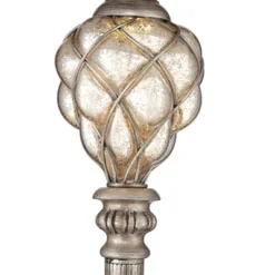 Barnes And Ivy Olde Vintage Floor Lamp 63 1/2" Tall Olde Silver With LED Nightlight Mercury Glass Faux Silk Bell Shade For Living Room Office House -Adesso Store GUEST e53c428b d67e 4dba 92f6 74f4e3a3d386
