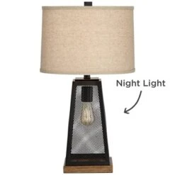 Franklin Iron Works Barris Industrial Table Lamp 26 3/4" High Metal Mesh With Nightlight LED USB Charging Port Burlap Shade For Living Room House Desk -Adesso Store GUEST e5fd19d5 332a 495e 8891 e72254c0a1b7