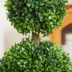 HOMCOM 2 Pack 23.5" Artificial Boxwood Topiary Ball Trees Set Of 2, Double Ball-Shaped Boxwood Artificial Topiary Plants For Indoor Outdoor, Green -Adesso Store GUEST e61d83d9 124b 4055 8f92 fa84a51f8232