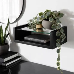 18" X 6" Holt Wood/Glass Decorative Wall Shelf Black - Kate & Laurel All Things Decor 13 18" X 6" Holt Wood/Glass Decorative Wall Shelf Black - Kate & Laurel All Things Decor -Adesso Store GUEST e6d859e8 535e 41f0 a79d d20e908bb39f
