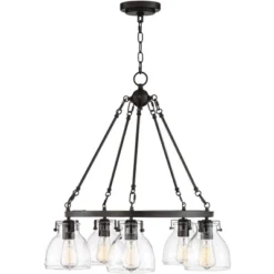 Possini Euro Design Bellis Bronze Wagon Wheel Pendant Chandelier 25" Wide Modern Clear Glass 5-Light Fixture For Dining Room House Kitchen Island Home -Adesso Store GUEST e7bbb215 b714 48ed 95f2 82d1e0902641