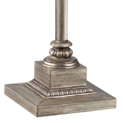 Barnes And Ivy Olde Vintage Floor Lamp 63 1/2" Tall Olde Silver With LED Nightlight Mercury Glass Faux Silk Bell Shade For Living Room Office House -Adesso Store GUEST ea748c2d ff82 4440 87c2 64340d421a03