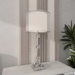 Glass Table Lamp With Drum Shade Silver - Olivia & May -Adesso Store GUEST ead0a690 959b 41e6 a4eb a3aaca1f2e07