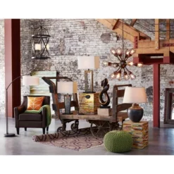 Franklin Iron Works Tahoe Rustic Table Lamp 32" Tall Natural Slate Off White Rectangular Shade For Bedroom Living Room Bedside Nightstand Office Kids -Adesso Store GUEST ecb1ff7f a7c6 4e31 a823 4373463eba3e