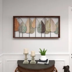 Metal Leaf Varying Texture Wall Decor With Wood Frame Brown - Olivia & May -Adesso Store GUEST eddb0f74 f01e 4c20 bc1a 9785c50c0dc8