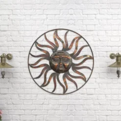 Metal Sunburst Indoor Outdoor Round Wall Decor With Distressed Copper Like Finish Brown - Olivia & May -Adesso Store GUEST eddf388d 9ffa 4de3 bdb4 c131238dc023