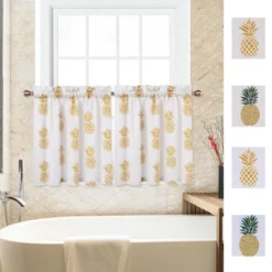 Trinity Pineapple Print Linen Blend Kitchen Tier Curtains For Bathroom Small Half Window Cafe -Adesso Store GUEST efb66cbc b91d 4794 8f8b 9c081eb271bc