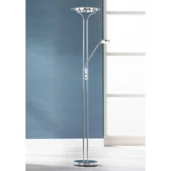 360 Lighting Perseus Modern Torchiere Floor Lamp With Reading Light 71 3/4" Tall Chrome Silver Metal LED Adjustable For Living Room Bedroom House Home