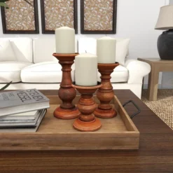 Set Of 3 Rustic Pillar Candle Holder - Olivia & May -Adesso Store GUEST f49978c9 603a 4bc5 9a65 74c210104783