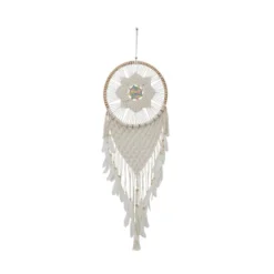Cotton Macrame Handmade Intricately Woven Dreamcatcher Wall Decor With Beaded Fringe Tassels White - Olivia & May -Adesso Store GUEST f711a1c0 f613 4942 83cd 00467a195c33