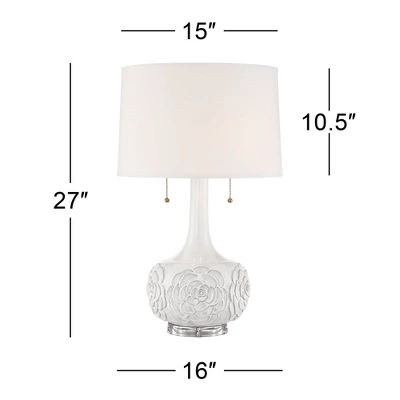 Possini Euro Design Natalia Modern Country Cottage Table Lamp 27" Tall White Ceramic Glaze Textured Floral Drum Shade For Bedroom Living Room Bedside 7 Possini Euro Design Natalia Modern Country Cottage Table Lamp 27" Tall White Ceramic Glaze Textured Floral Drum Shade For Bedroom Living Room Bedside - Image 5