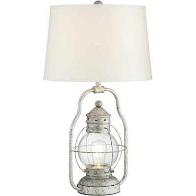 Franklin Iron Works Bodie Rustic Industrial Table Lamp 26" High Distressed Silver With USB Charging Port Nightlight LED Off White Linen Shade For Desk 9 Franklin Iron Works Bodie Rustic Industrial Table Lamp 26" High Distressed Silver With USB Charging Port Nightlight LED Off White Linen Shade For Desk - Image 7