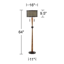 Franklin Iron Works Modern Mid Century Farmhouse Rustic Floor Lamp 64" Tall Bronze Cherry Wood Metal Cream Double Drum Shade For Living Room Reading -Adesso Store GUEST fefb1d8f d917 40ce b288 a528ff2beb21